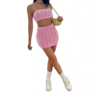 Fuzzy Mini Skirt & Tube Top Stretchy Set